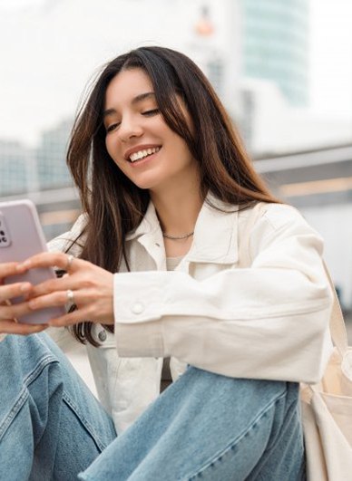 Lady reads something on phone